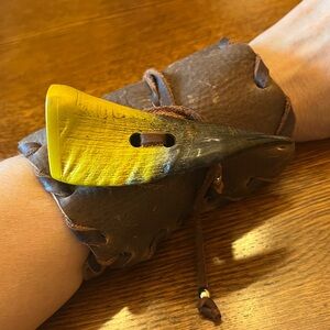 Handcrafted Leather Wrap it up cuff.  Painted wooden closure